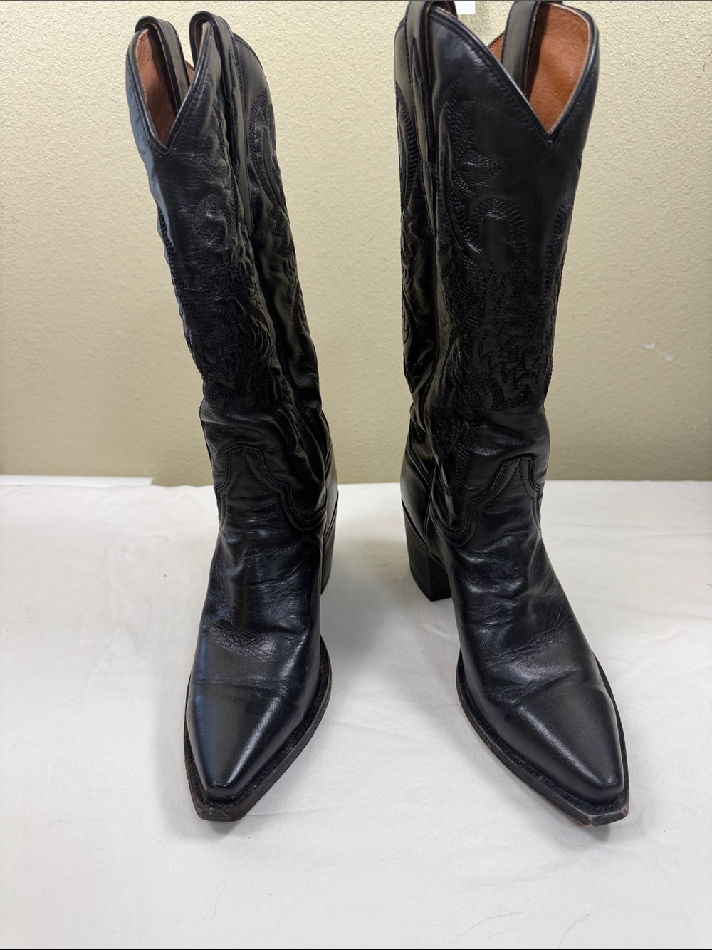 Dan Post Black Leather Below-the-Knee Western Boots; Sz.9